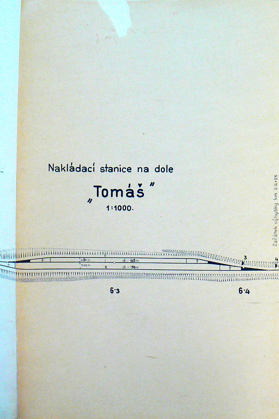 Detailní zakreslení kolejového rozvětvení na Tomáši, kilometráž odpovídá původní kratší variantě. Sbírka Leoš Tomančák