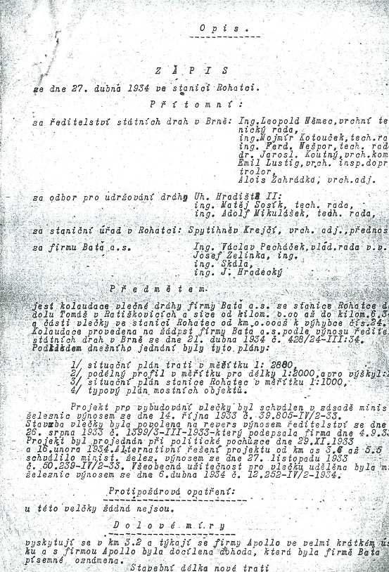 Druhá strana zápisu o kolaudaci ze dne 27. dubna 1934. Sbírka Leoš Tomančák
