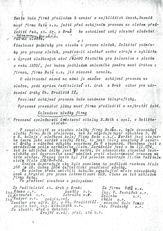 Šestá strana zápisu o kolaudaci ze dne 27. dubna 1934. Sbírka Leoš Tomančák